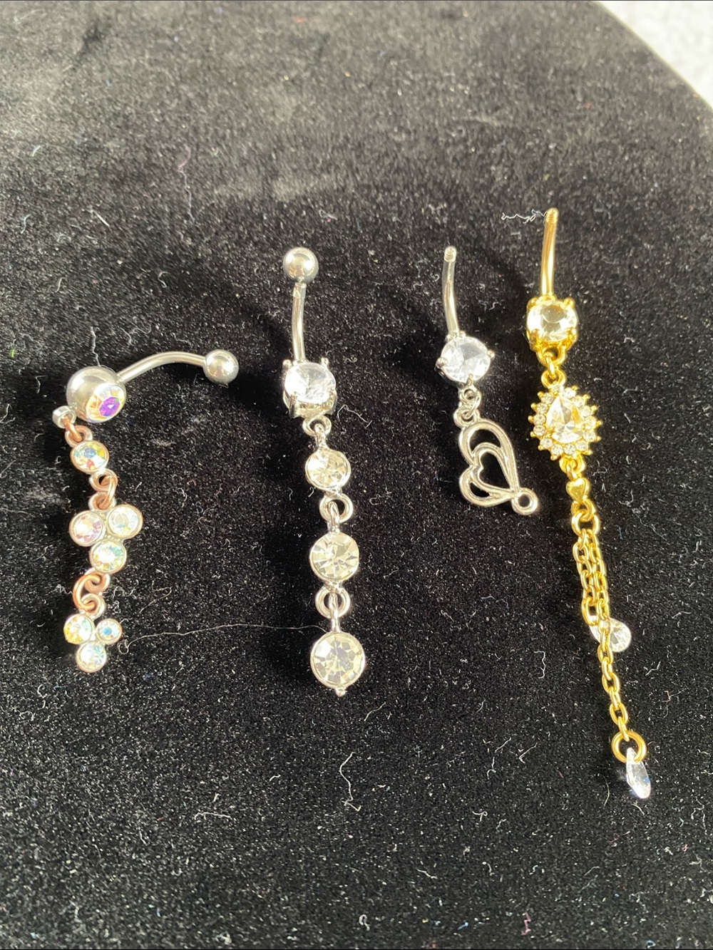 Gold and Silver Crystal Dangle Belly Rings - Women's Jewelry